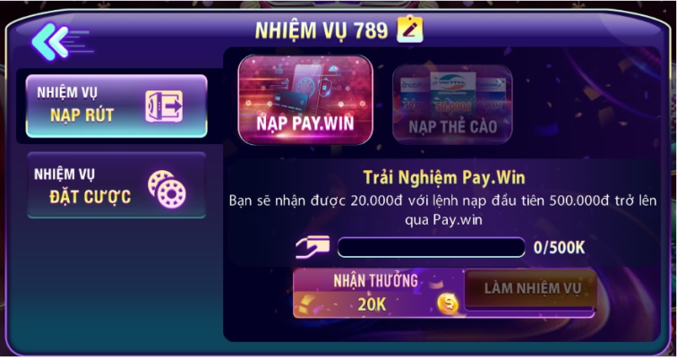 Khuyến mãi khủng cho nhiệm vụ khi tải game 789 club